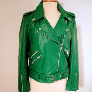NWT Walter Baker Allison Leather Biker Moto Jacket Green Clover Large
